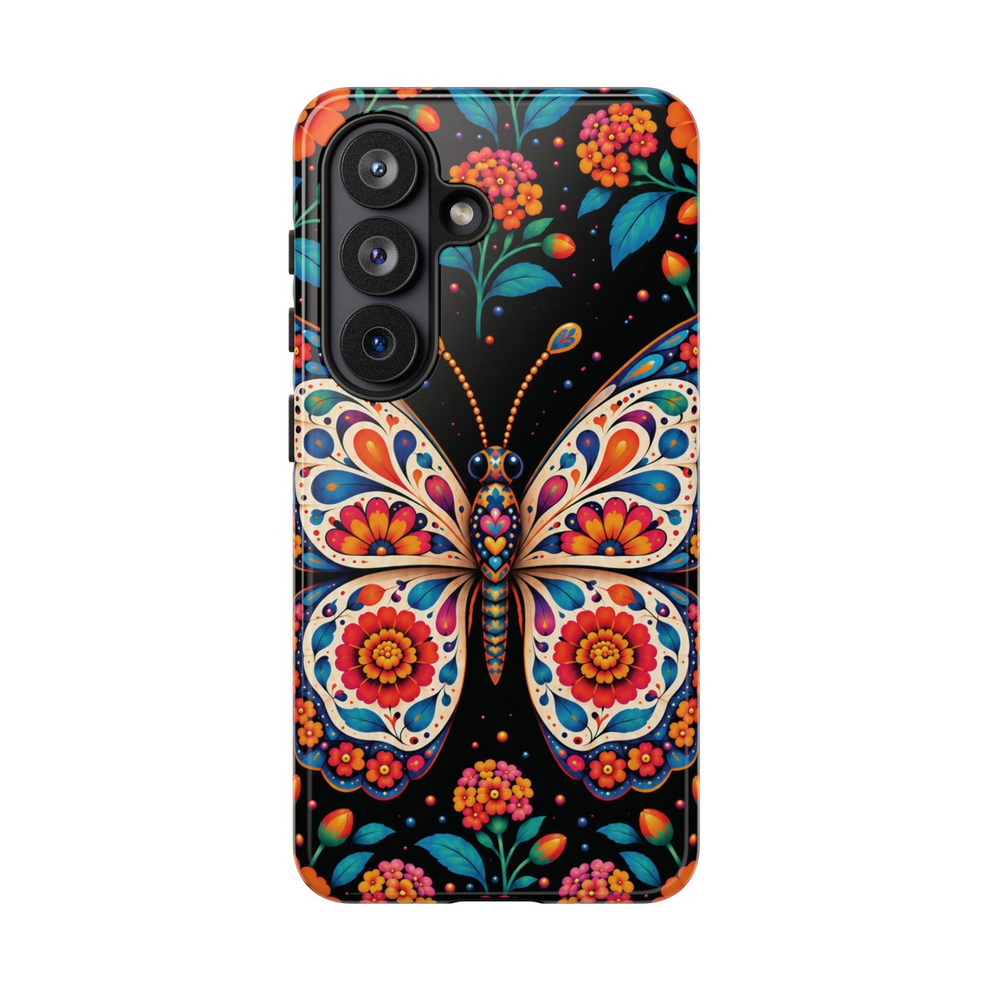 Vibrant Orange and Turquoise Calavera Butterfly Phone Case - Multicolor Phone Case - Samsung Galaxy S26 / Glossy