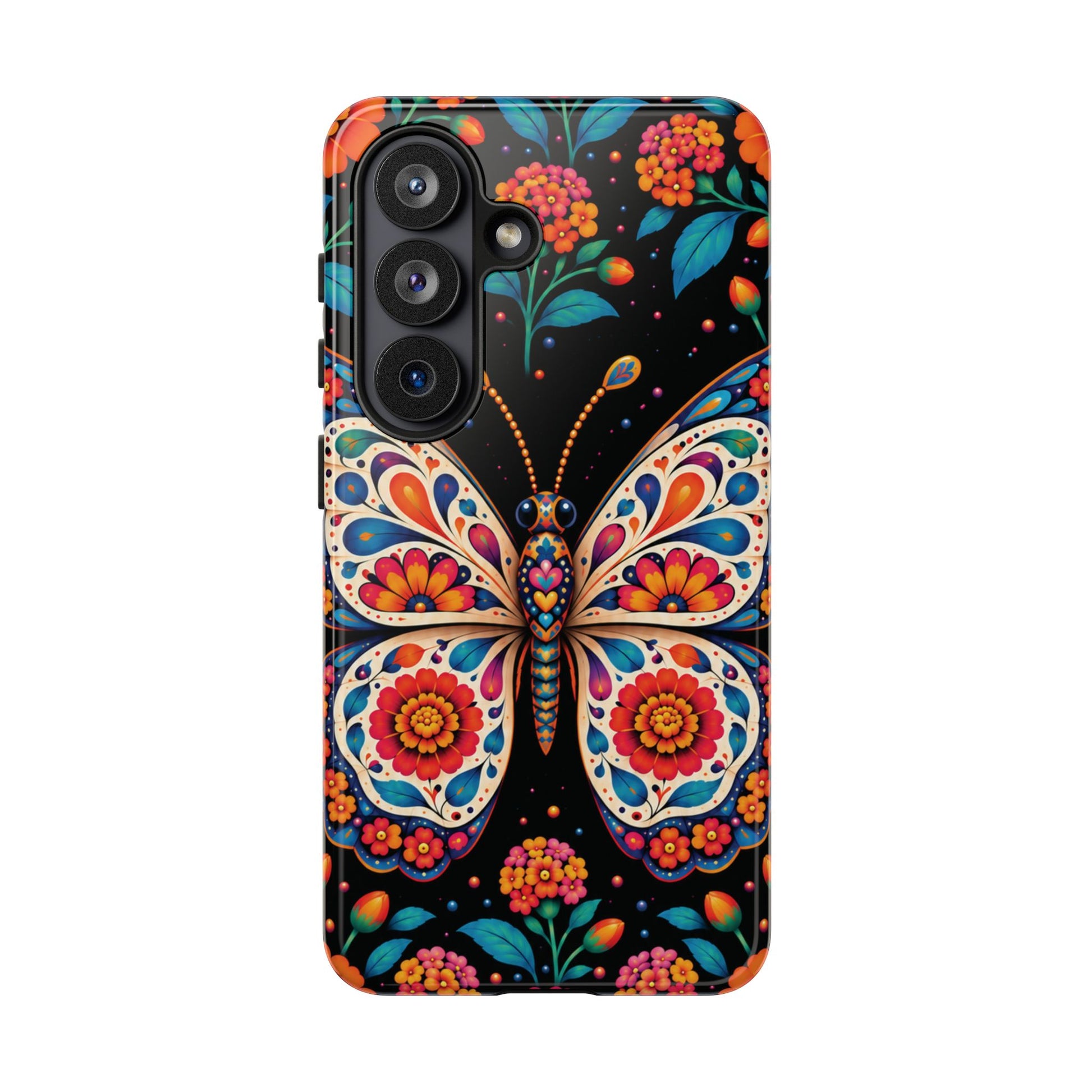 Vibrant Orange and Turquoise Calavera Butterfly Phone Case - Multicolor Phone Case - Samsung Galaxy S26 / Glossy