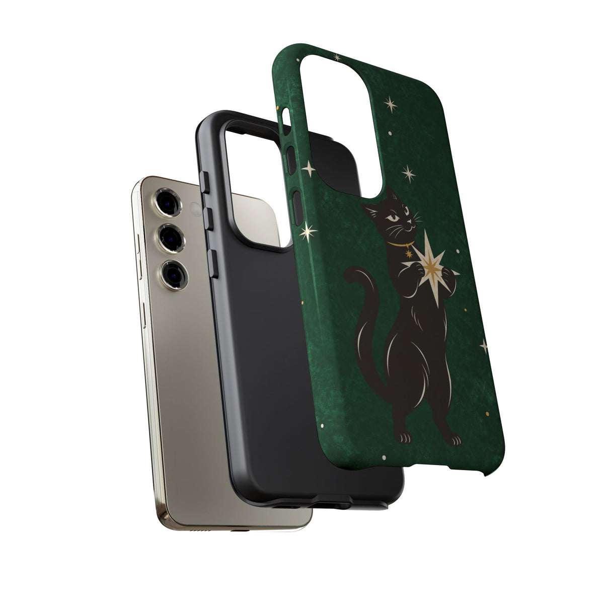Forest Green Celestial Black Cat Phone Case - Green Phone Case