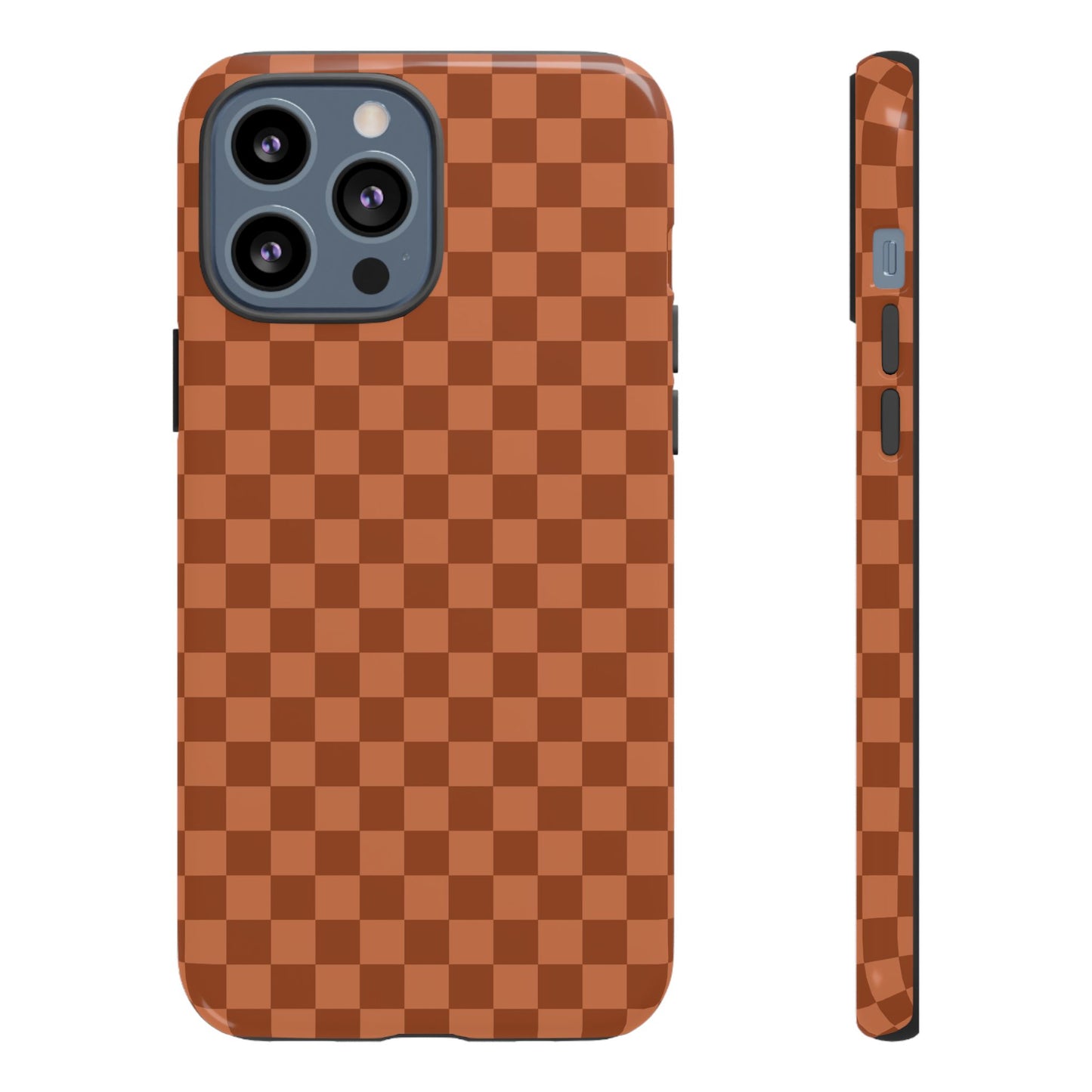 iPhone 13 Pro Max / Glossy Phone Case - ’Bold Brown Checkered Pattern’ Phone Case