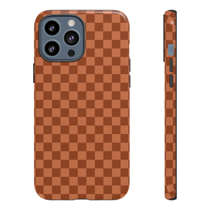 iPhone 13 Pro Max / Glossy Phone Case - ’Bold Brown Checkered Pattern’ Phone Case
