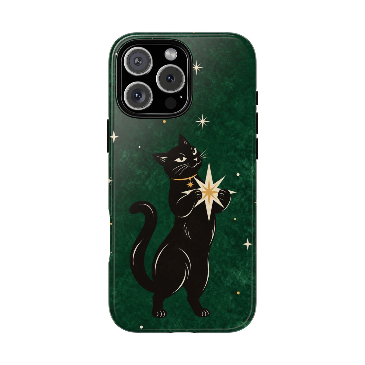 Forest Green Celestial Black Cat Phone Case - Green Phone Case - iPhone 16 Pro Max / Glossy