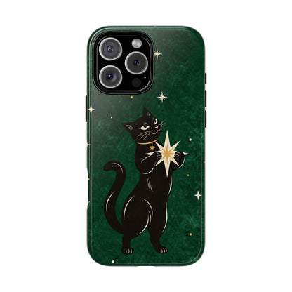 Forest Green Celestial Black Cat Phone Case - Green Phone Case - iPhone 16 Pro Max / Glossy