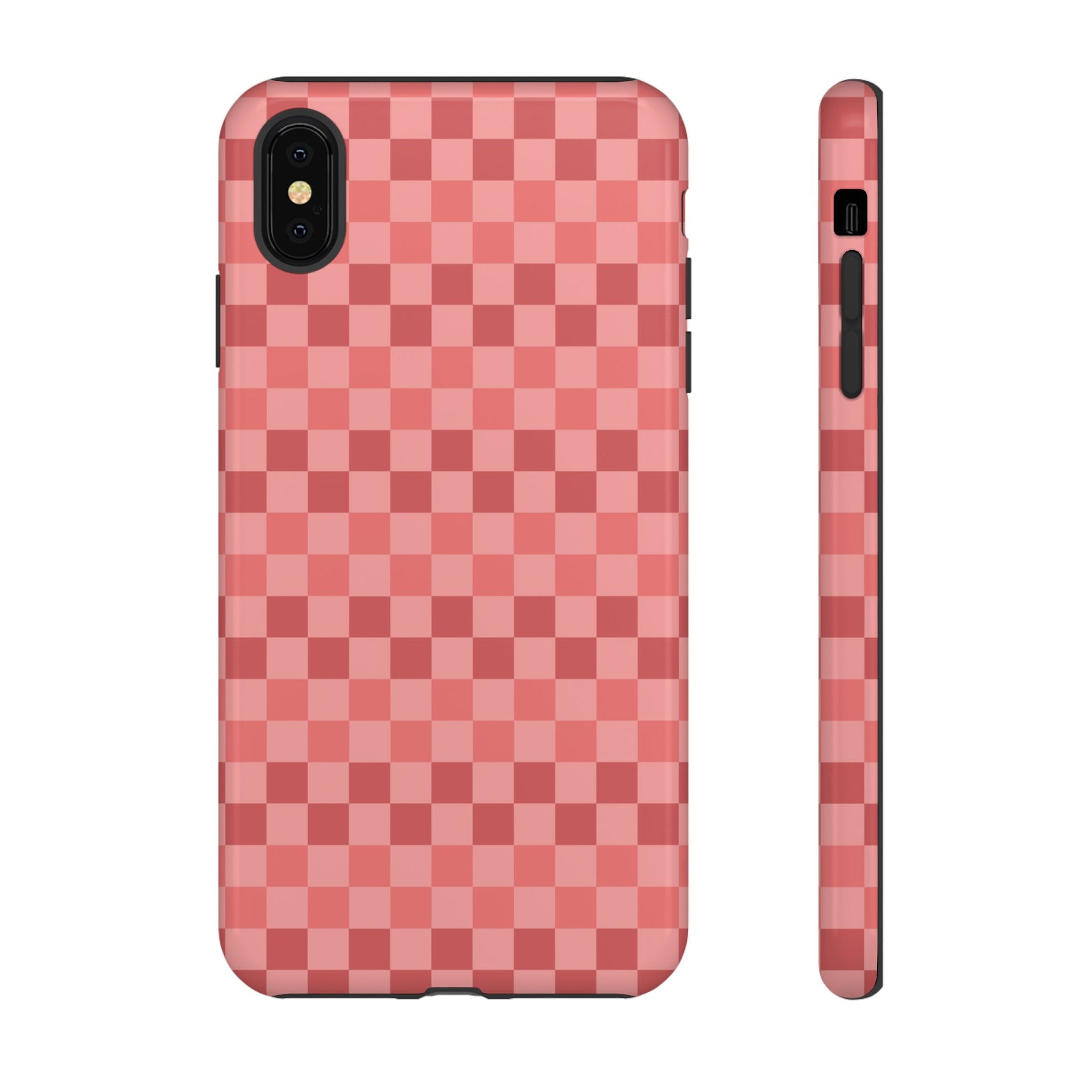iPhone XS MAX / Glossy Phone Case - ’Bold Pink Checkered Pattern’ Phone Case
