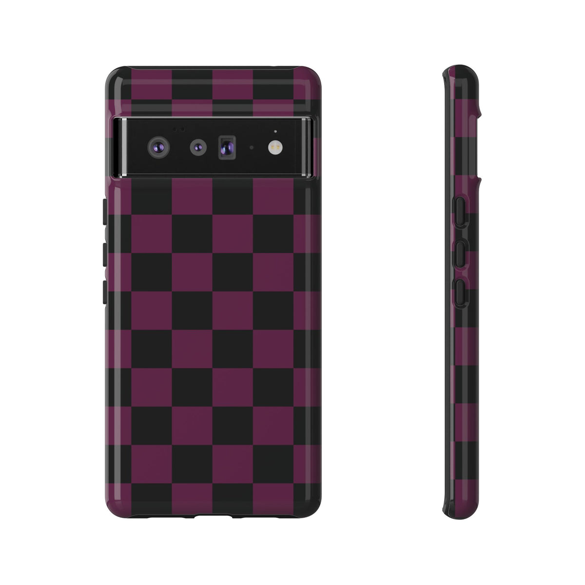 Trendy Plum & Black Checked Pattern Phone Case - Purple Phone Case - Google Pixel 6 Pro / Glossy