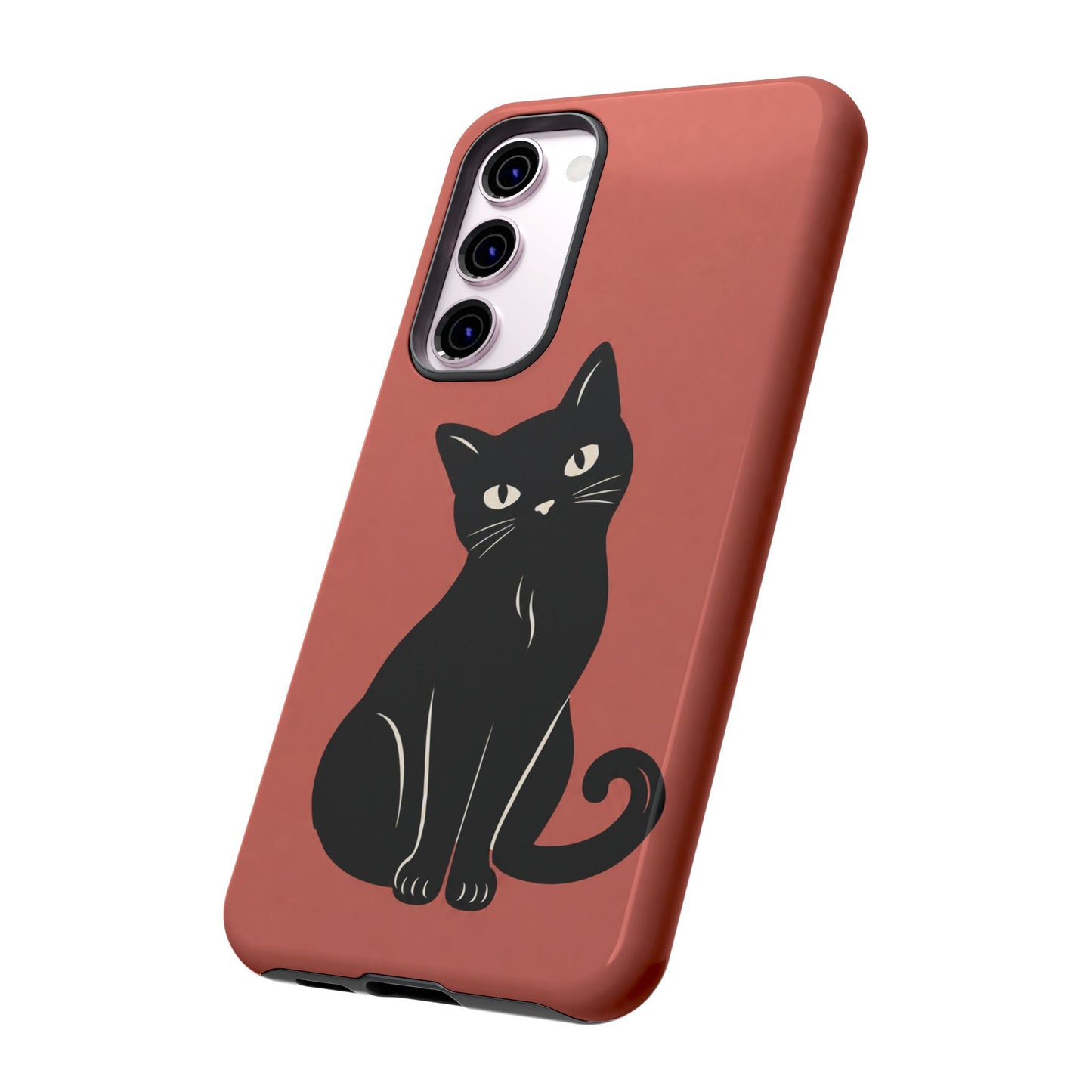 Minimalist Coral Red & Black Cat Phone Case