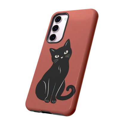 Minimalist Coral Red & Black Cat Phone Case