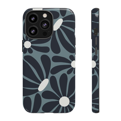 iPhone 13 Pro / Glossy Phone Case - ’Retro Navy Blue & White Daisy Pattern’ Phone Case