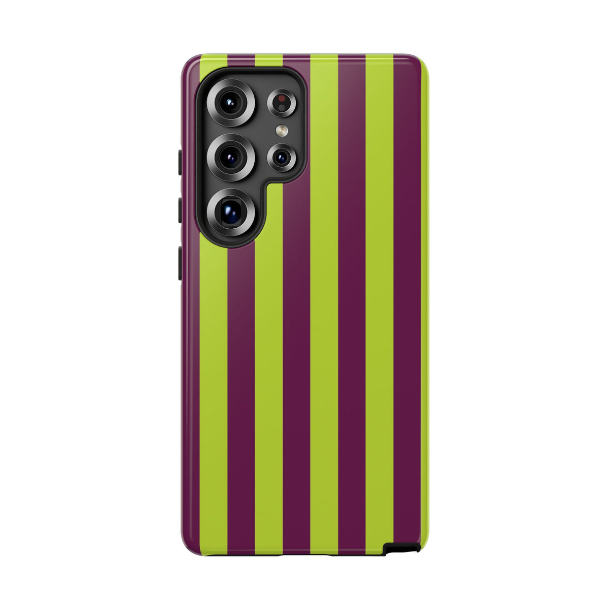 Trendy Neon Lime Green & Plum Stripe Pattern Phone Case - Green Phone Case - Samsung Galaxy S25 Ultra / Glossy