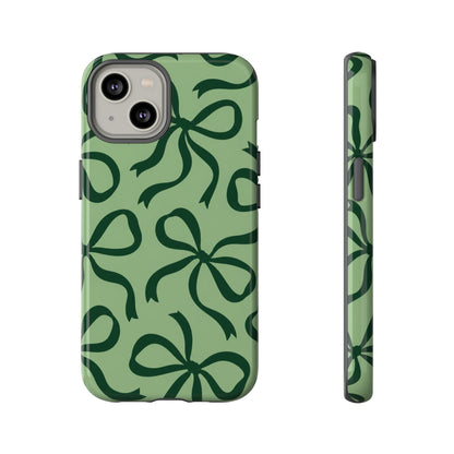 Bold Sage Green and Forest Green Bow Pattern Phone Case