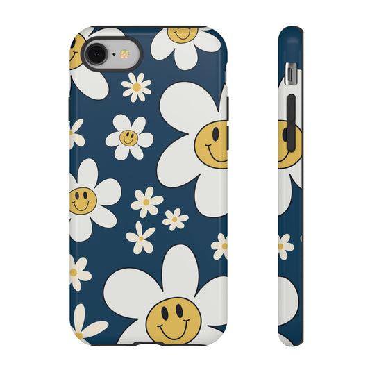 Fun Retro Daisy Pattern with Blue Background Phone Case - Blue Phone Case - iPhone 8 / Glossy