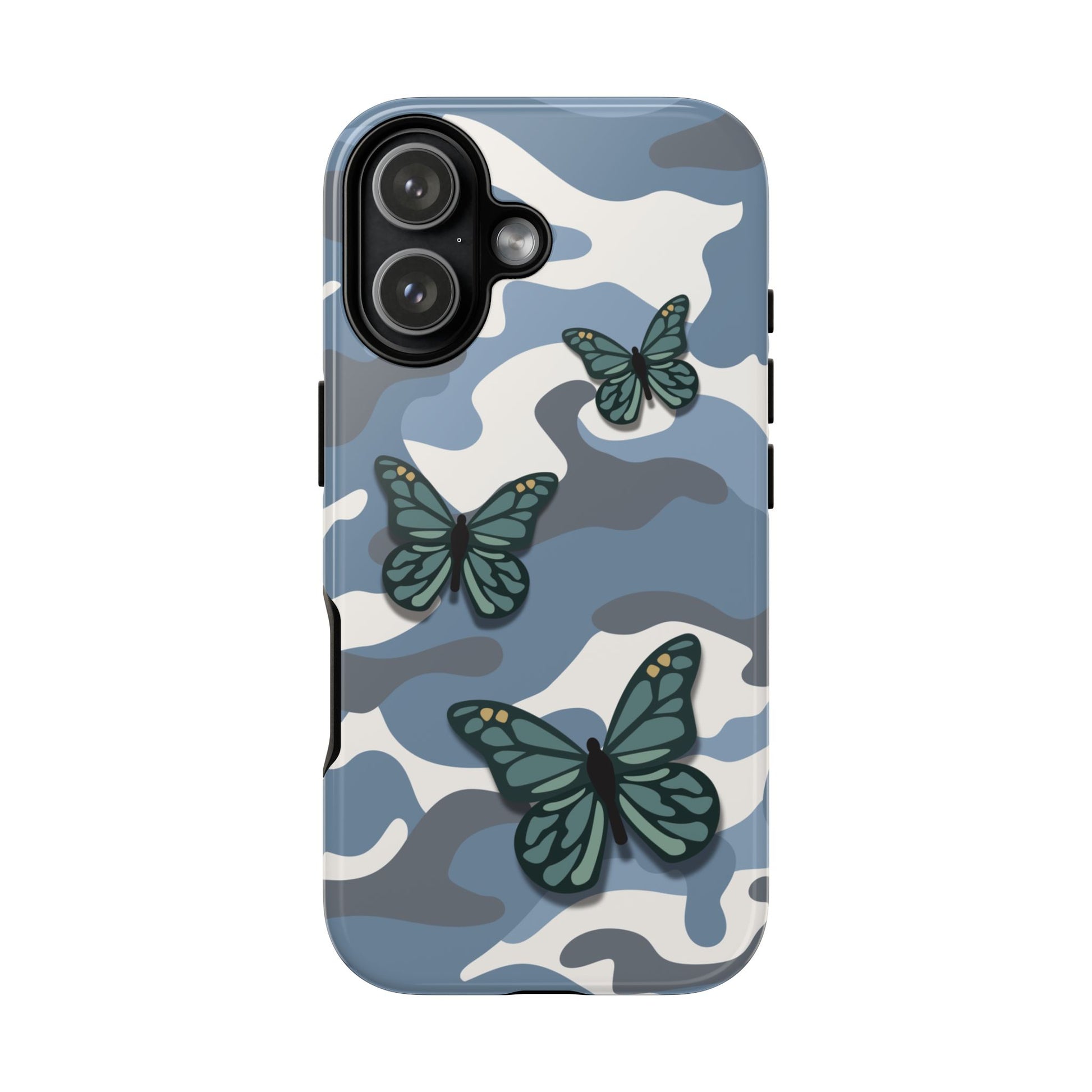 iPhone 17 / Glossy Phone Case - Light Blue Butterfly Camo Phone Case
