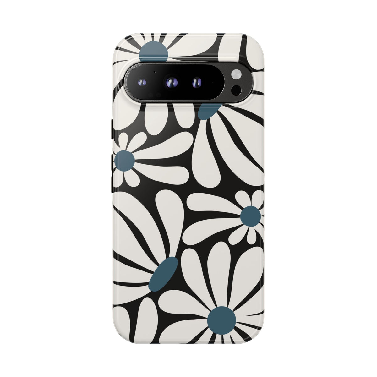Retro Black Daisy Pattern Phone Case - Black Phone Case - Google Pixel 9 Pro XL / Glossy