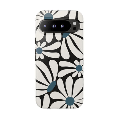 Retro Black Daisy Pattern Phone Case - Black Phone Case - Google Pixel 9 Pro XL / Glossy