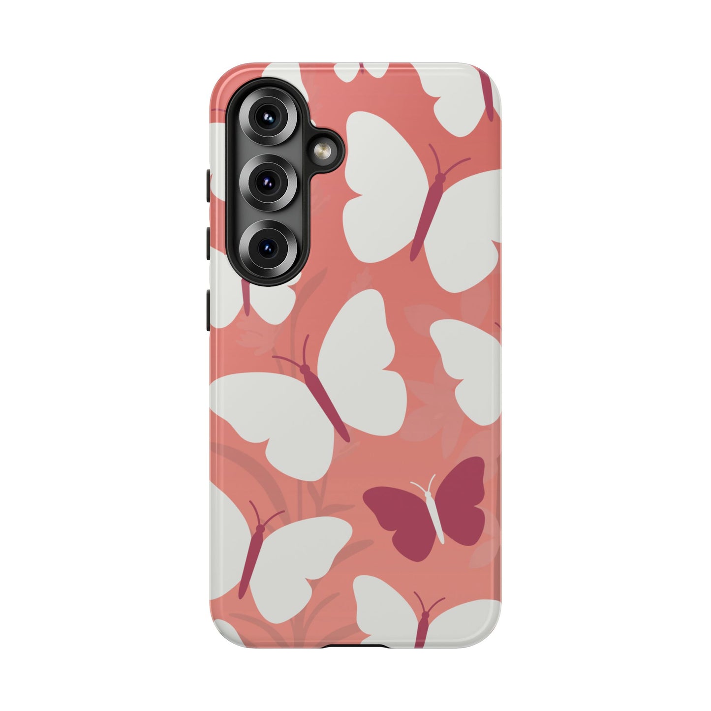 Samsung Galaxy S25 / Glossy Phone Case - Minimalist Pink Butterfly Pattern Phone Case
