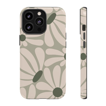 Retro Cream & Green Daisy Pattern Phone Case - White Phone Case - iPhone 13 Pro / Glossy