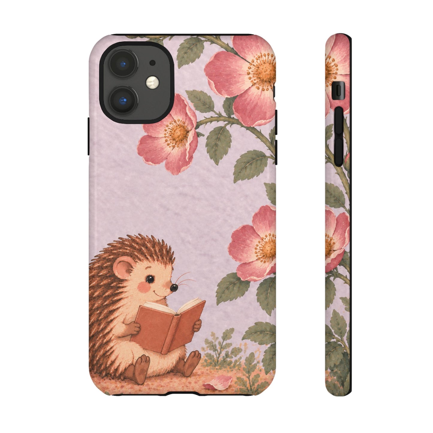 Whimsical Lilac Hedgehog and Wild Rose Phone Case - Purple Phone Case - iPhone 11 / Glossy