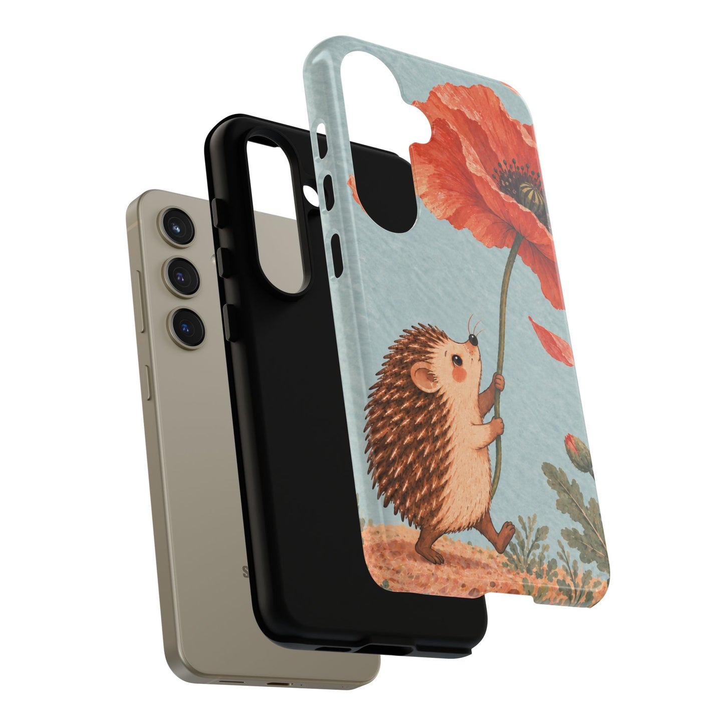 Whimsical Pale Blue Hedgehog and Poppy Phone Case - Blue Phone Case