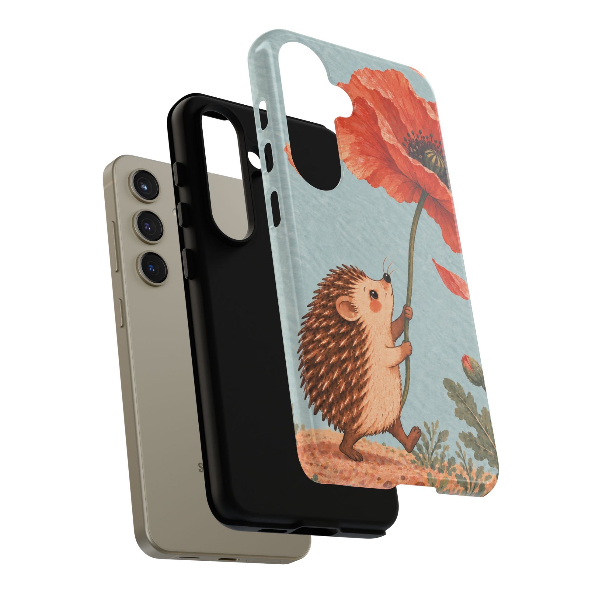 Whimsical Pale Blue Hedgehog and Poppy Phone Case - Blue Phone Case