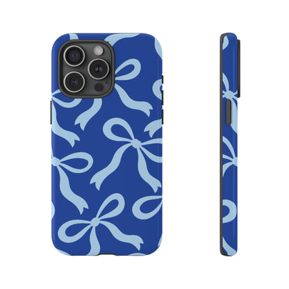 Bold Cobalt Blue and Powder Blue Bow Pattern Phone Case - Blue Phone Case - iPhone 15 Pro Max / Glossy