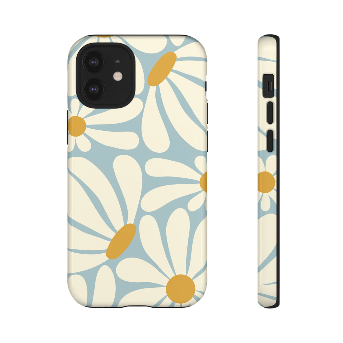 Retro Light Blue Daisy Pattern Phone Case - Blue Phone Case - iPhone 12 Mini / Glossy