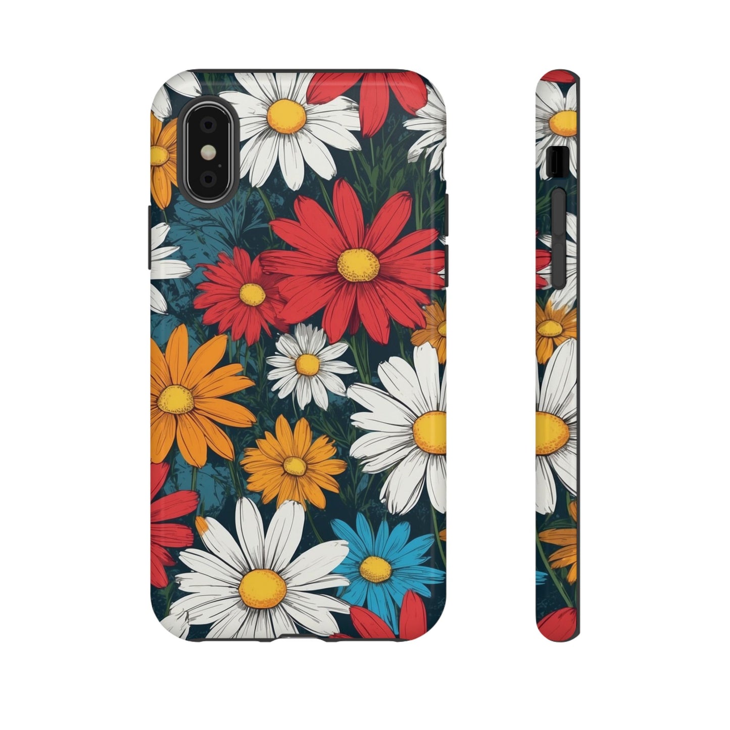 iPhone X / Glossy Phone Case - Pop Art Daisies Illustration ’Red & Orange’ Phone Case