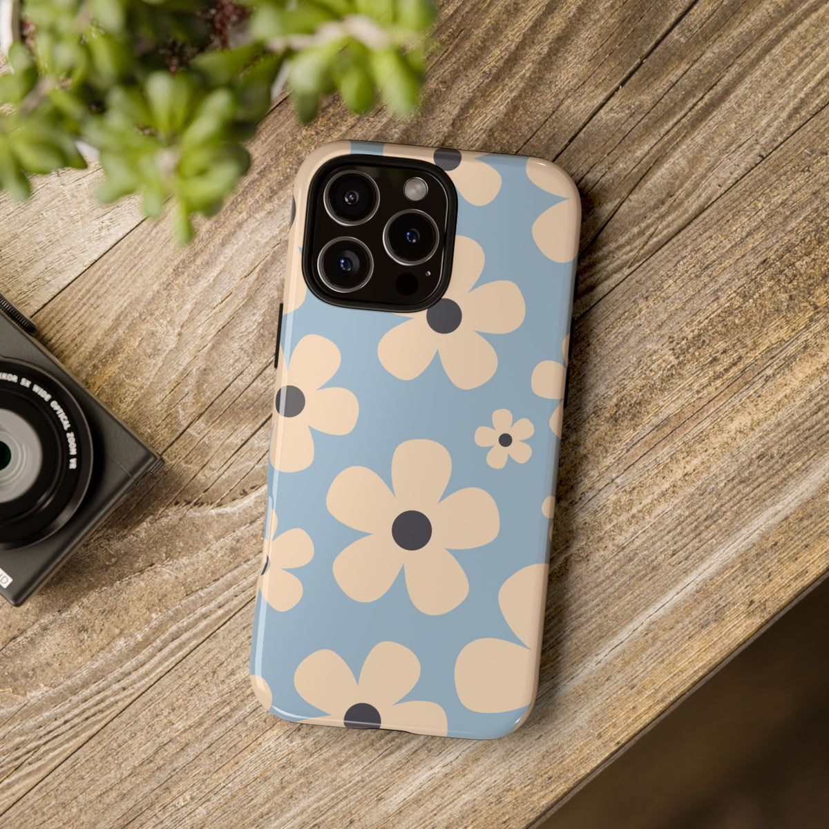 Cute Light Blue & Cream Daisy Pattern Phone Case - Blue Phone Case