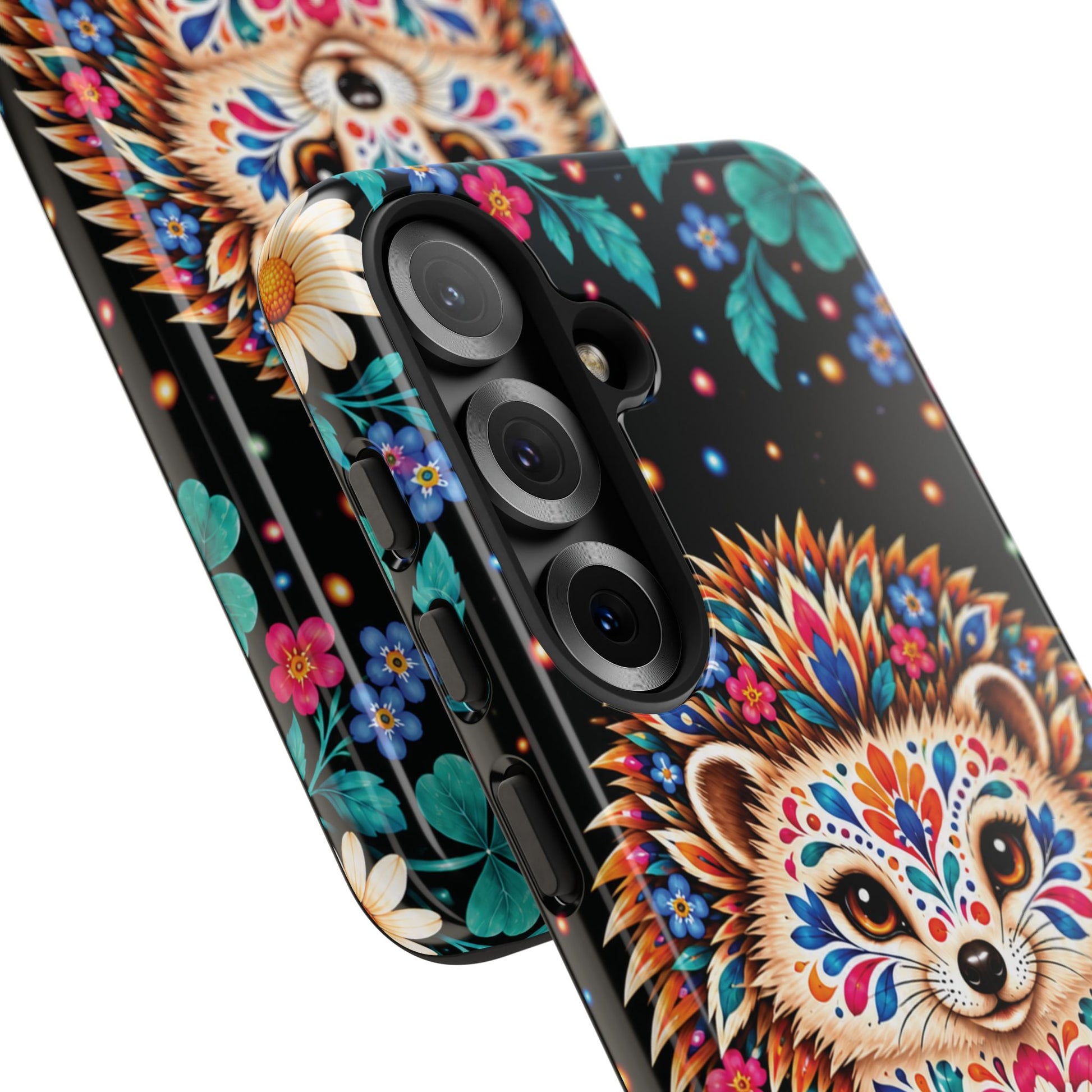 Vibrant Orange and Turquoise Calavera Hedgehog Phone Case - Multicolor Phone Case