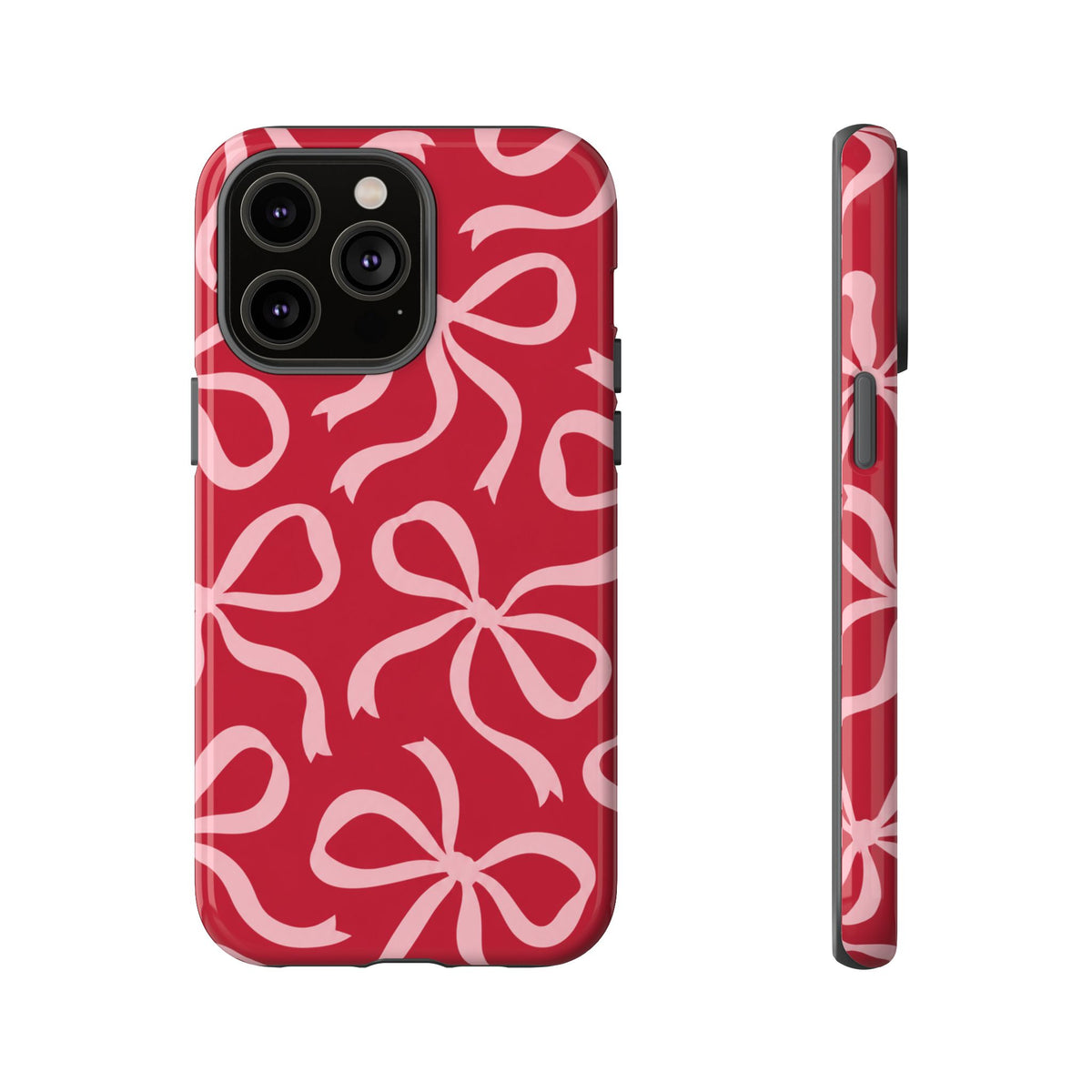 Bold Raspberry Red and Blush Pink Bow Pattern Phone Case