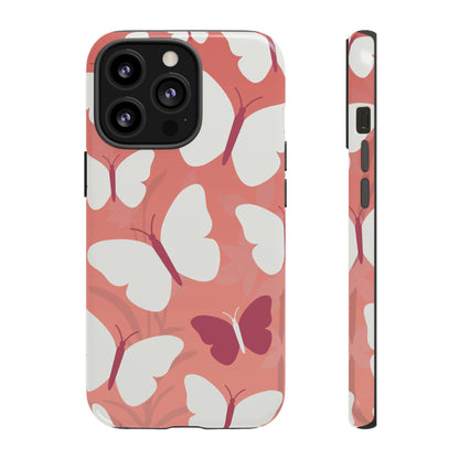iPhone 13 Pro / Glossy Phone Case - Minimalist Pink Butterfly Pattern Phone Case