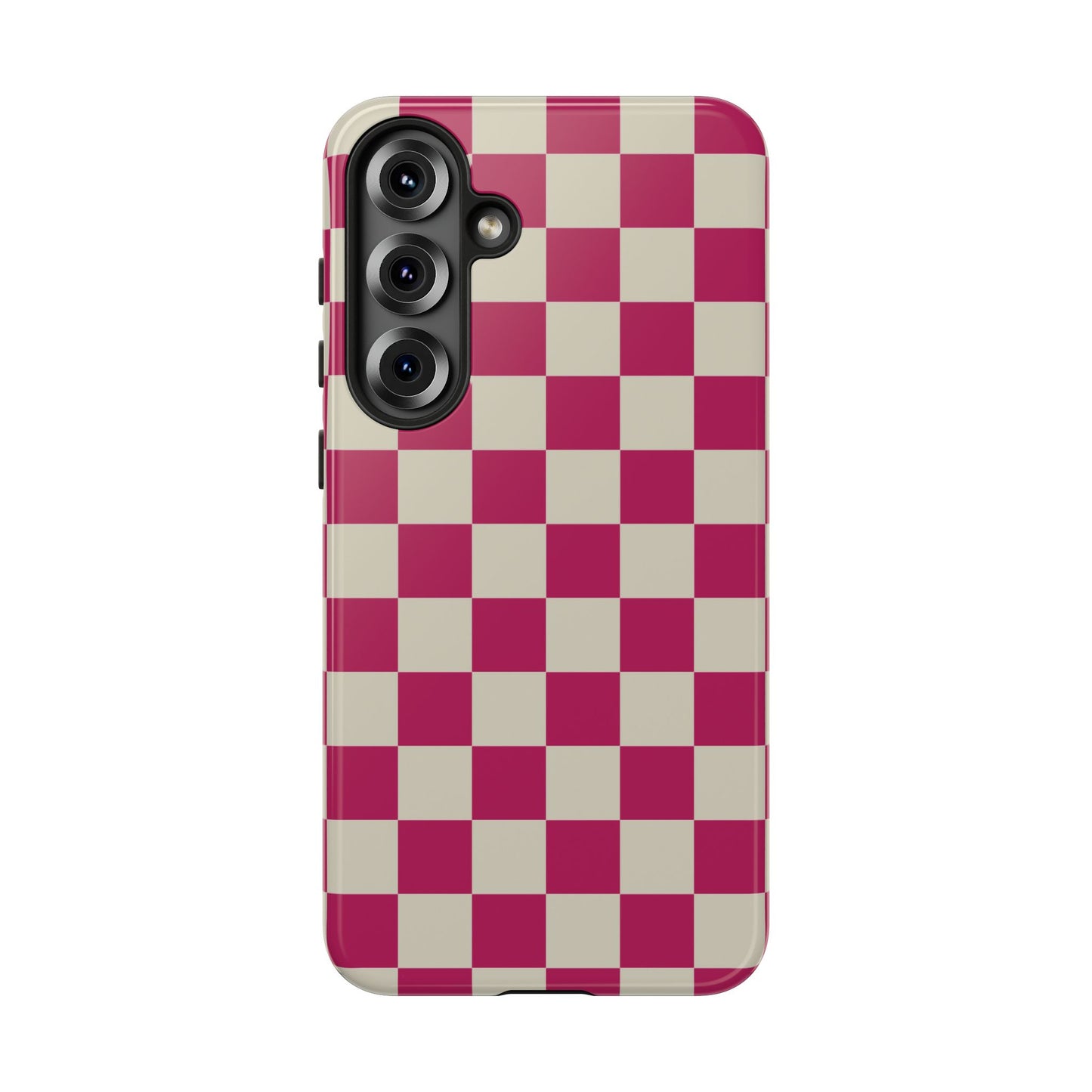 Samsung Galaxy S25 Plus / Glossy Phone Case - ’Pink & White Checkered Pattern’ Phone Case