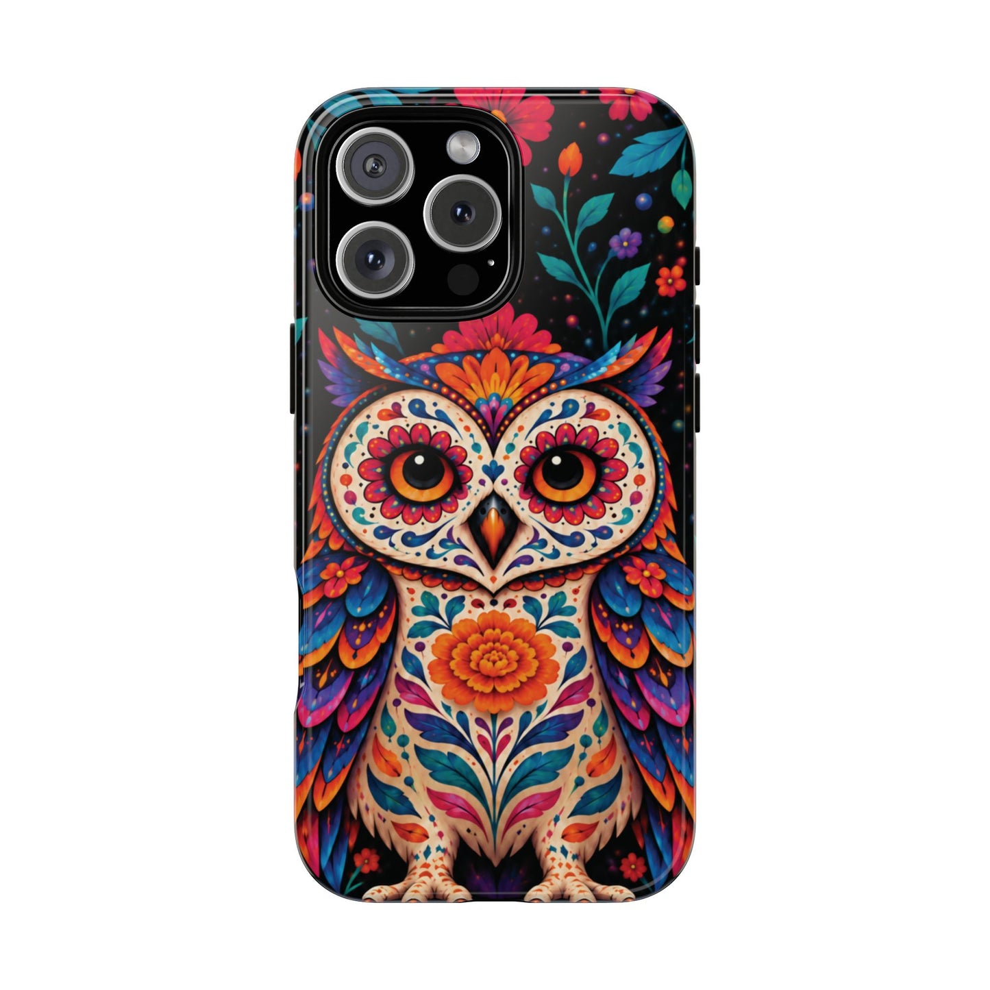 Vibrant Orange and Turquoise Calavera Owl Phone Case - Multicolor Phone Case - iPhone 16 Pro Max / Glossy