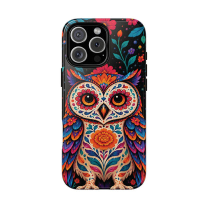 Vibrant Orange and Turquoise Calavera Owl Phone Case - Multicolor Phone Case - iPhone 16 Pro Max / Glossy