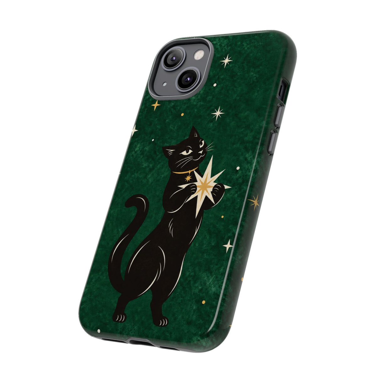 Forest Green Celestial Black Cat Phone Case - Green Phone Case
