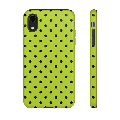 iPhone XR / Glossy Phone Case - Trendy Neon Lime Green & Black Dot Pattern Phone Case