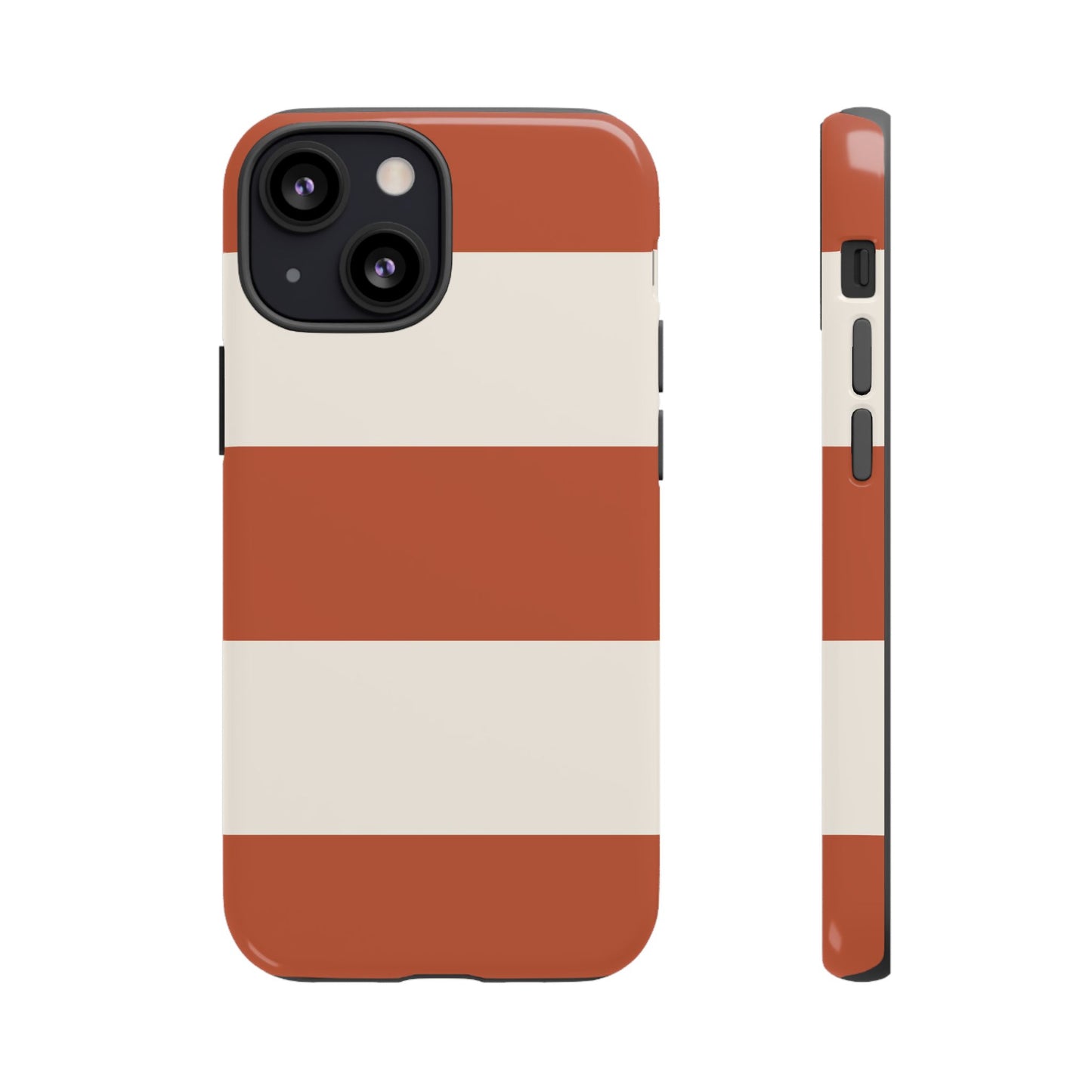 iPhone 13 Mini / Glossy Phone Case - Terracotta Horizontal Stripe Pattern Phone Case