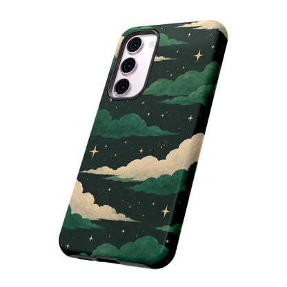 Illustrated Emerald Green Clouds & Stars Phone Case