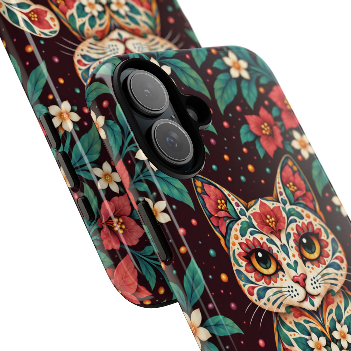 Vibrant Terracotta and Teal Calavera Cat Phone Case - Multicolor Phone Case