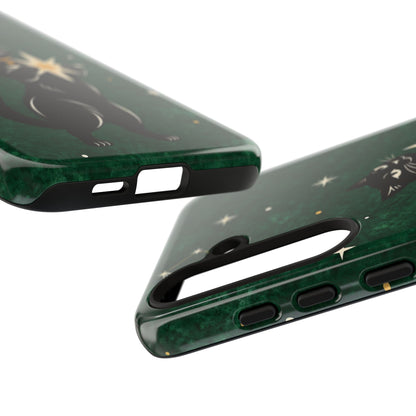 Forest Green Celestial Black Cat Phone Case - Green Phone Case