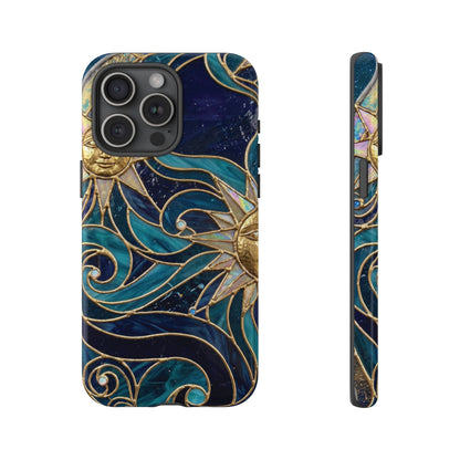 Elegant Teal & Gold Celestial Suns Phone Case