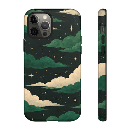 Illustrated Emerald Green Clouds & Stars Phone Case