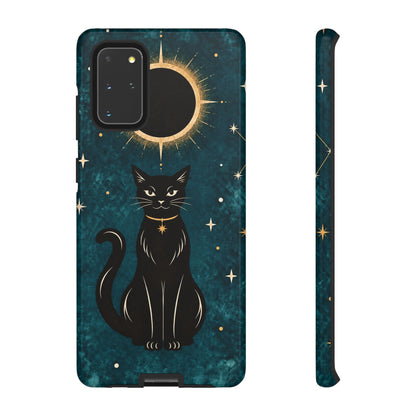 Whimsical Teal Celestial Black Cat Phone Case