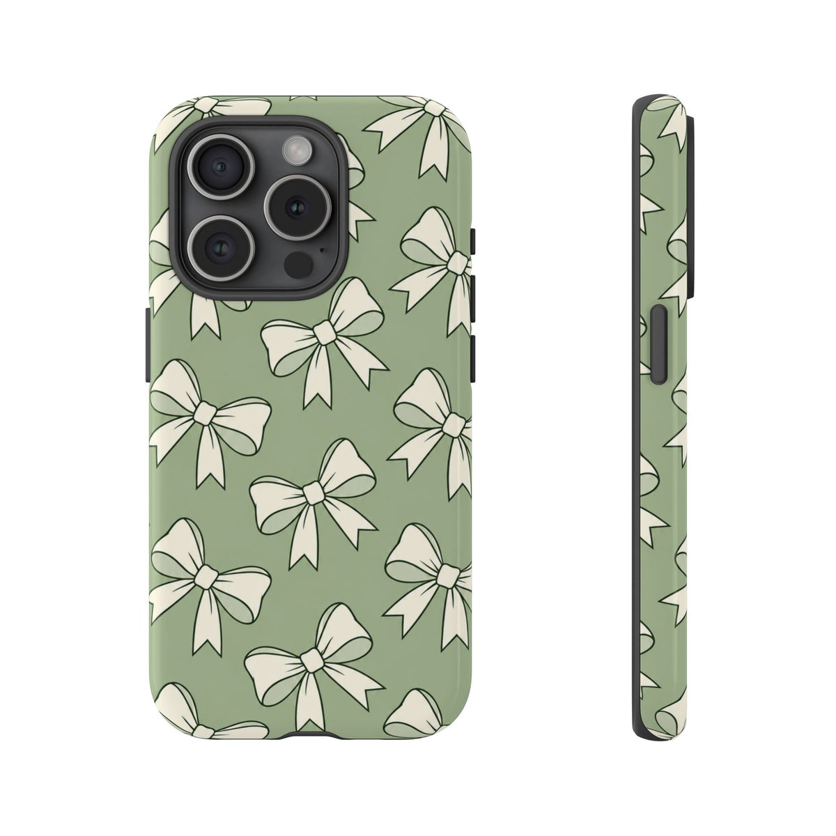 Chic Sage Green Bow Pattern Phone Case