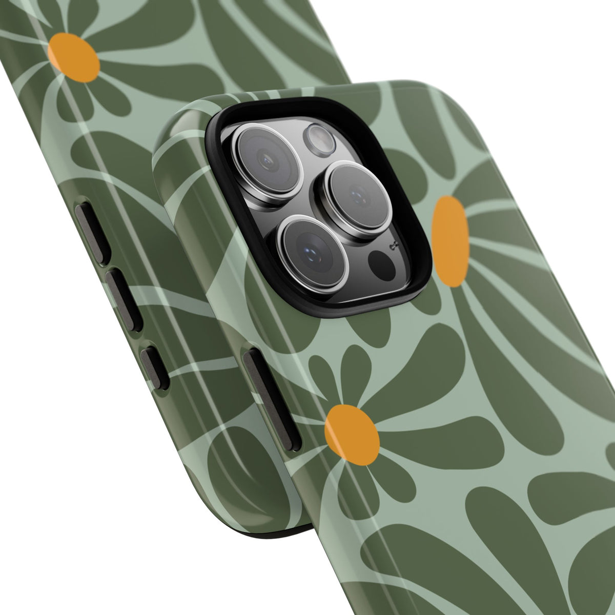 Retro Green Daisy Pattern Phone Case - Green Phone Case