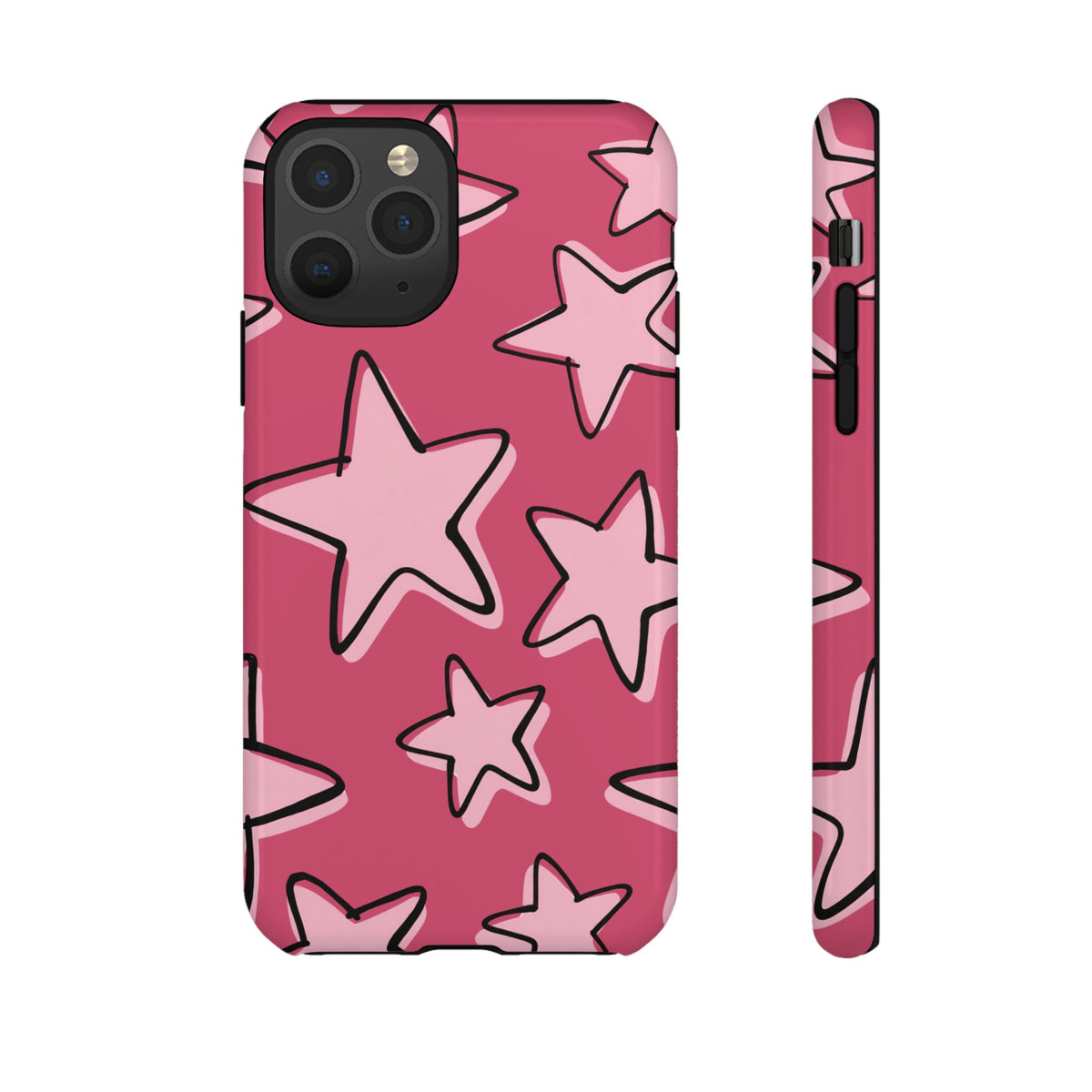Raspberry Pink Doodle Star Phone Case