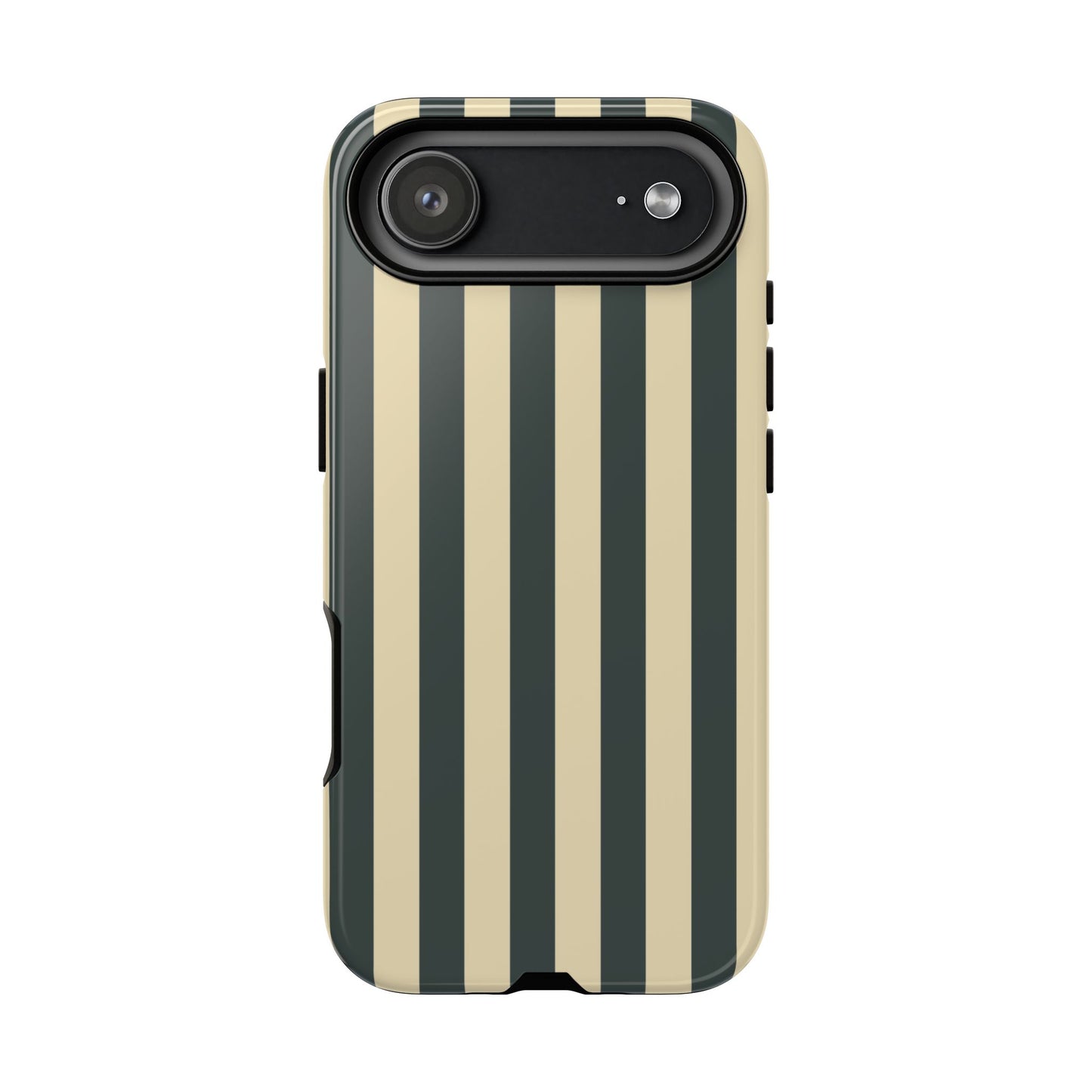 iPhone 17 Air / Glossy Phone Case - ’Green & Beige Stripe Pattern’ Phone Case