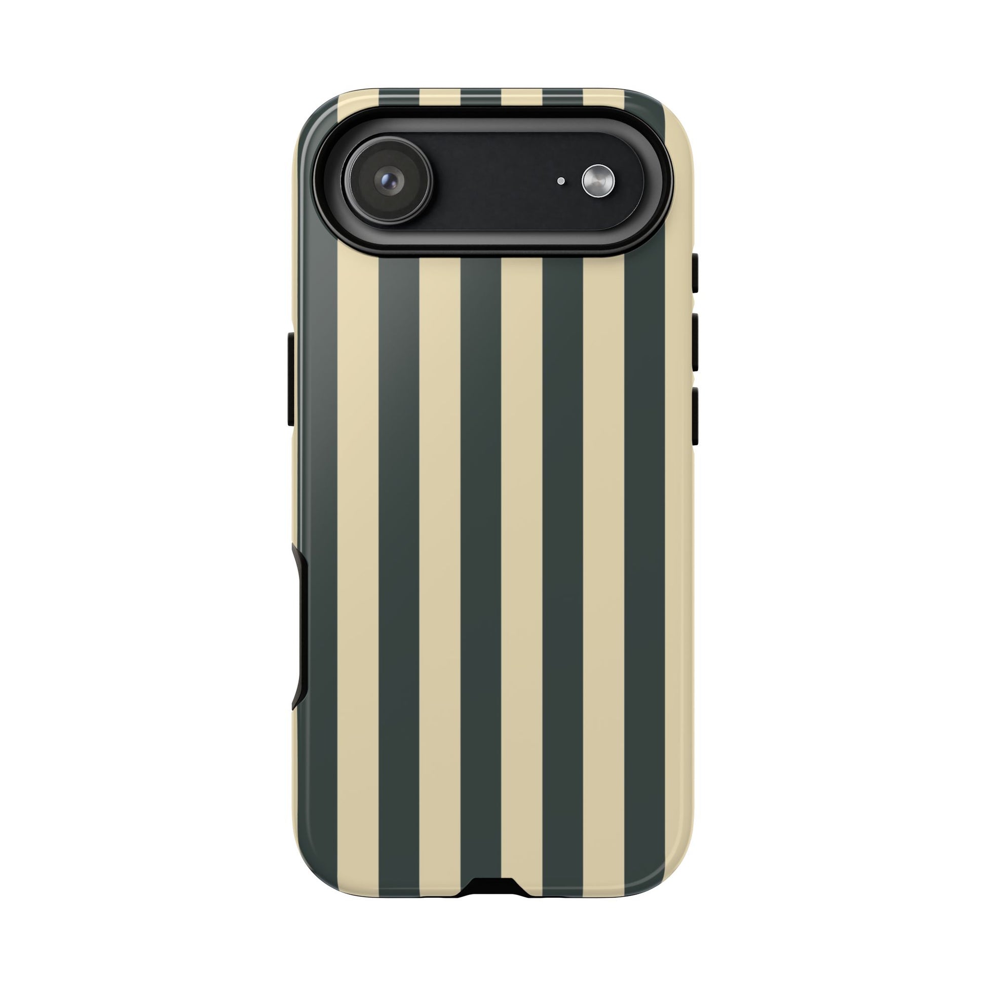 iPhone 17 Air / Glossy Phone Case - ’Green & Beige Stripe Pattern’ Phone Case