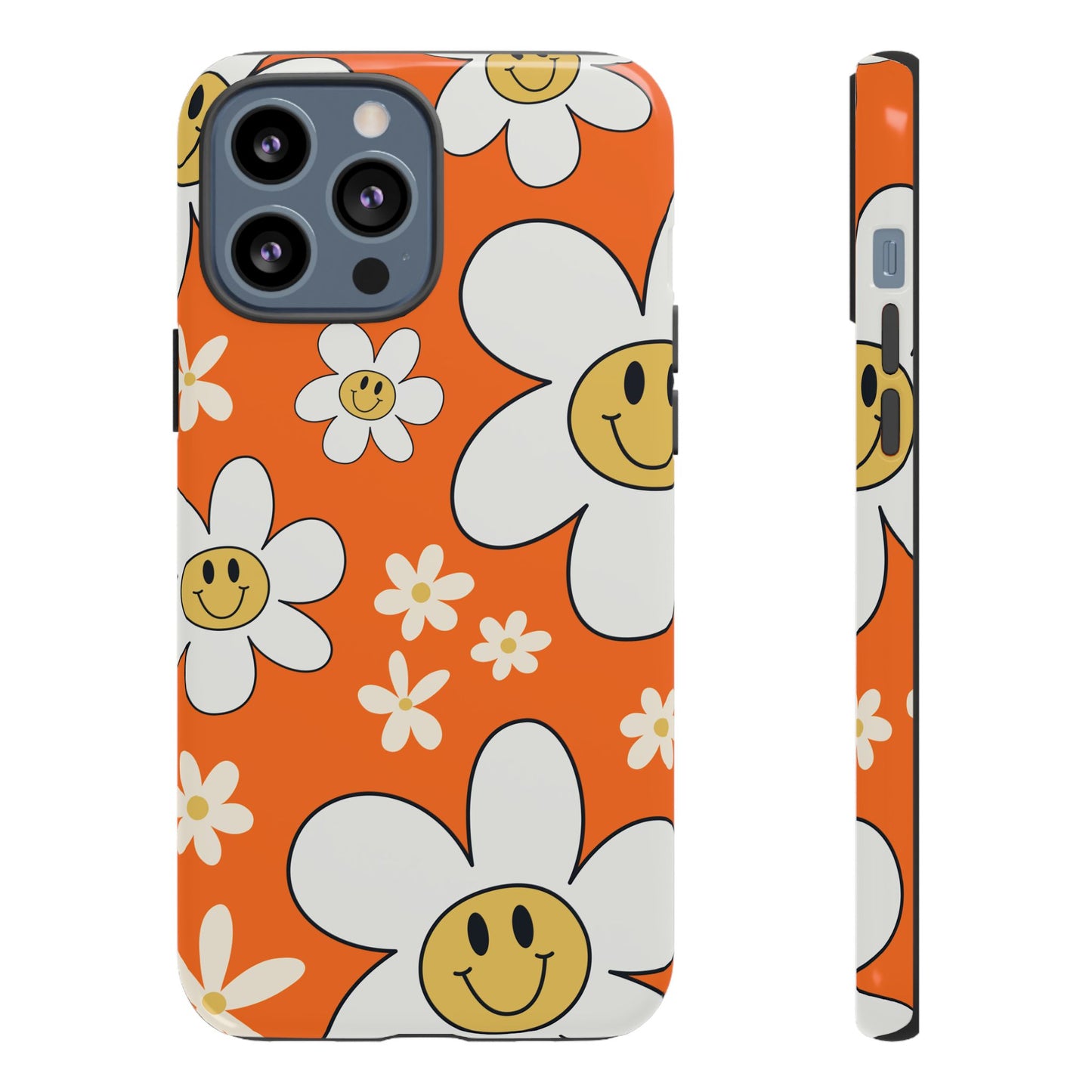 Fun Retro Daisy Pattern with Orange Background Phone Case - Orange Phone Case - iPhone 13 Pro Max / Glossy