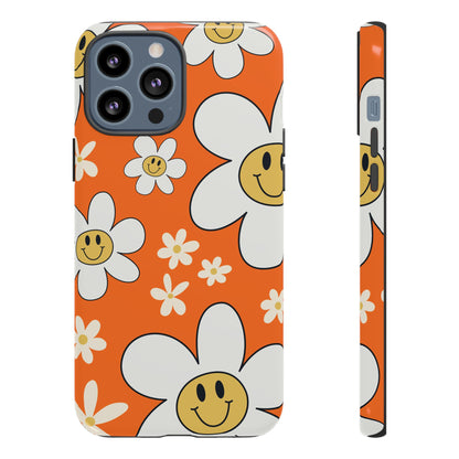 Fun Retro Daisy Pattern with Orange Background Phone Case - Orange Phone Case - iPhone 13 Pro Max / Glossy
