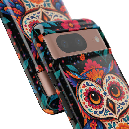 Vibrant Orange and Turquoise Calavera Owl Phone Case - Multicolor Phone Case
